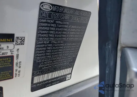 2020 Land Rover Range Rover Hse z USA, uszkodzony, nr VIN SALGS2RU2LA401213